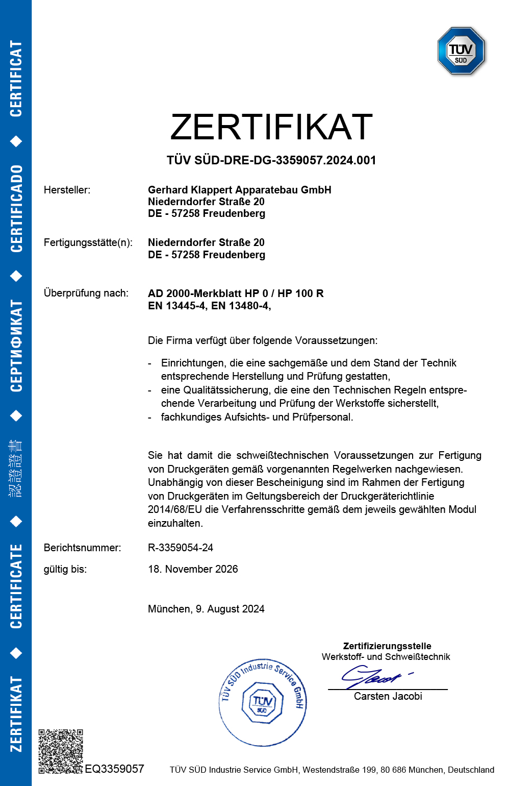 Überprüfung nach AD 2000-Merkblatt HP 0 / HP 100 R